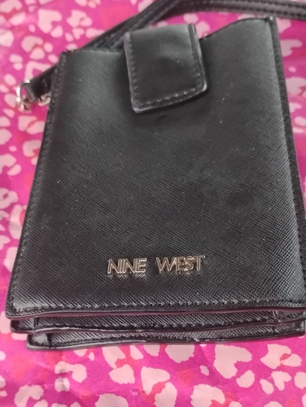 Nine West Black Faux Leather Crossbody Phone Wallet with Logo